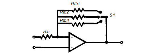 Схема усилителя с переключаемым сопротивлением цепи обратной связи